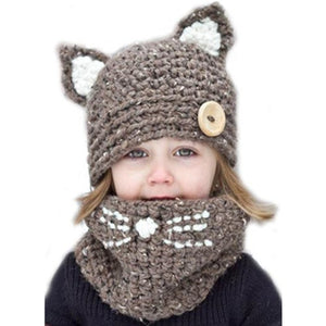 Childrens Knitted Cat Ears & Scarf Wrap