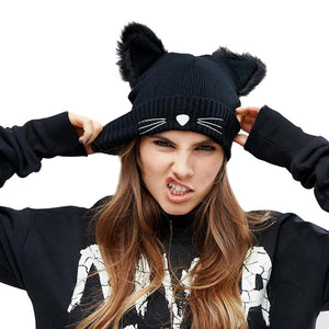 Warm Winter Hat  Wool Knitted Cat Ears - Only Cat Shirts