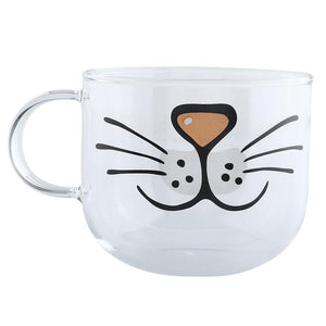 Cat Face Glass Coffee Cup - 550ML