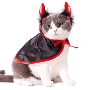 Pet Cat Cosplay Cloak Costume Horn Halloween Pet Costumes Cute Cosplay Vampire Cloak Cape Dog Cap with Cosplay Horns