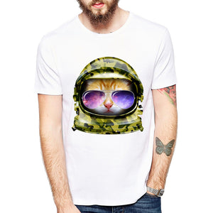 Harajuku tops Space Cat in Green Camo T-Shirt astronaut kitty galaxy t shirt Summer Fashion tees women men