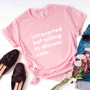 Introverted But Willing To Discuss Cats T Shirt Aesthetic Shirt for Cats Lover  Harajuku Style Summer Short Sleeve Tee