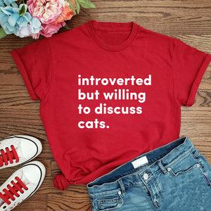 Introverted But Willing To Discuss Cats T Shirt Aesthetic Shirt for Cats Lover  Harajuku Style Summer Short Sleeve Tee
