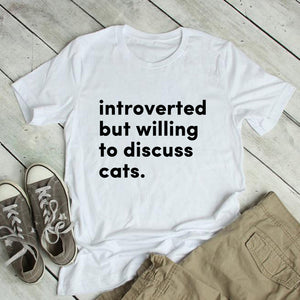 Introverted But Willing To Discuss Cats T Shirt Aesthetic Shirt for Cats Lover  Harajuku Style Summer Short Sleeve Tee