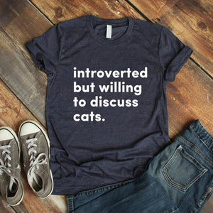 Introverted But Willing To Discuss Cats T Shirt Aesthetic Shirt for Cats Lover  Harajuku Style Summer Short Sleeve Tee