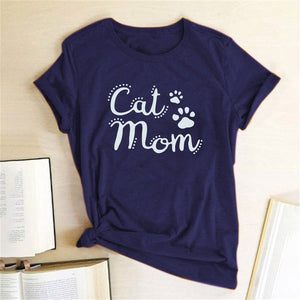 Cat Mom Print Funny Women T-shirt Casual Short Sleeve Summer Cut T-shirt Women Clothes Harajuku Tee Shirts Camisetas Mujer Tops