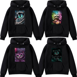 Cheshire Cat Hoodie Men Women Cool Printed Hoodie Sweatshirts Teens Cotton Casual Hoodies Tops Hip Hop Streetwear Black Pullover