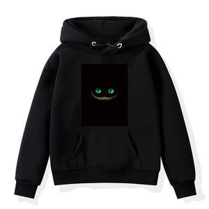 Cheshire Cat Hoodie Men Women Cool Printed Hoodie Sweatshirts Teens Cotton Casual Hoodies Tops Hip Hop Streetwear Black Pullover