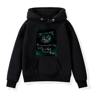 Cheshire Cat Hoodie Men Women Cool Printed Hoodie Sweatshirts Teens Cotton Casual Hoodies Tops Hip Hop Streetwear Black Pullover