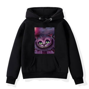 Cheshire Cat Hoodie Men Women Cool Printed Hoodie Sweatshirts Teens Cotton Casual Hoodies Tops Hip Hop Streetwear Black Pullover