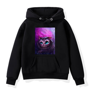 Cheshire Cat Hoodie Men Women Cool Printed Hoodie Sweatshirts Teens Cotton Casual Hoodies Tops Hip Hop Streetwear Black Pullover