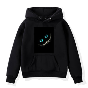 Cheshire Cat Hoodie Men Women Cool Printed Hoodie Sweatshirts Teens Cotton Casual Hoodies Tops Hip Hop Streetwear Black Pullover