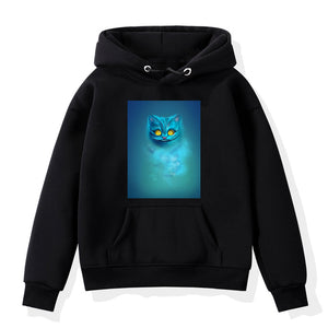 Cheshire Cat Hoodie Men Women Cool Printed Hoodie Sweatshirts Teens Cotton Casual Hoodies Tops Hip Hop Streetwear Black Pullover