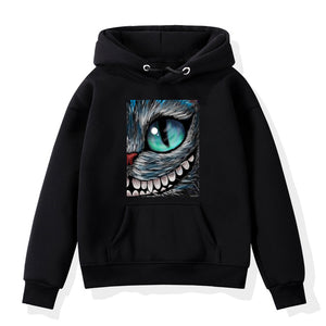 Cheshire Cat Hoodie Men Women Cool Printed Hoodie Sweatshirts Teens Cotton Casual Hoodies Tops Hip Hop Streetwear Black Pullover