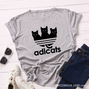 Cartoon Tees Black Cat T-shirt Women Harajuku Large Size Short Sleeves Tshirt Casual Summer Oversized Animal Print Basic T Shirt
