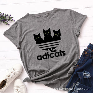 Cartoon Tees Black Cat T-shirt Women Harajuku Large Size Short Sleeves Tshirt Casual Summer Oversized Animal Print Basic T Shirt