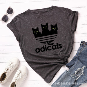 Cartoon Tees Black Cat T-shirt Women Harajuku Large Size Short Sleeves Tshirt Casual Summer Oversized Animal Print Basic T Shirt