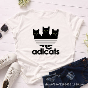Cartoon Tees Black Cat T-shirt Women Harajuku Large Size Short Sleeves Tshirt Casual Summer Oversized Animal Print Basic T Shirt