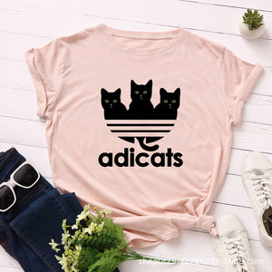 Cartoon Tees Black Cat T-shirt Women Harajuku Large Size Short Sleeves Tshirt Casual Summer Oversized Animal Print Basic T Shirt