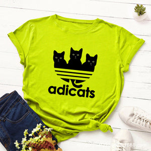 Cartoon Tees Black Cat T-shirt Women Harajuku Large Size Short Sleeves Tshirt Casual Summer Oversized Animal Print Basic T Shirt