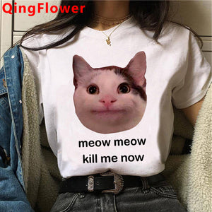 Cat Harajuku Funny Cartoon T Shirt Women Cute Anime Ullzang T-shirt Grunge Kawaii 90s Fashion Tshirt Korean Style Top Tee Female