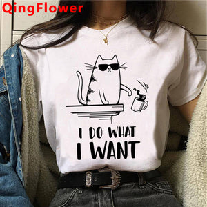Cat Harajuku Funny Cartoon T Shirt Women Cute Anime Ullzang T-shirt Grunge Kawaii 90s Fashion Tshirt Korean Style Top Tee Female