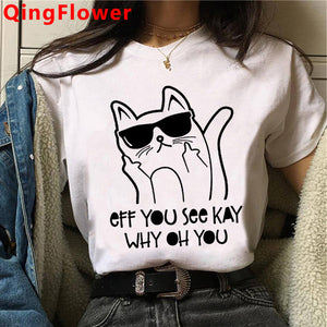 Cat Harajuku Funny Cartoon T Shirt Women Cute Anime Ullzang T-shirt Grunge Kawaii 90s Fashion Tshirt Korean Style Top Tee Female