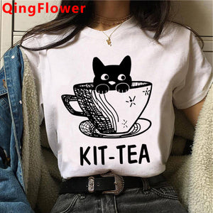 Cat Harajuku Funny Cartoon T Shirt Women Cute Anime Ullzang T-shirt Grunge Kawaii 90s Fashion Tshirt Korean Style Top Tee Female