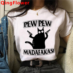 Cat Harajuku Funny Cartoon T Shirt Women Cute Anime Ullzang T-shirt Grunge Kawaii 90s Fashion Tshirt Korean Style Top Tee Female