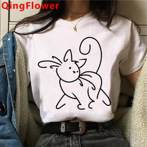 Cat Harajuku Funny Cartoon T Shirt Women Cute Anime Ullzang T-shirt Grunge Kawaii 90s Fashion Tshirt Korean Style Top Tee Female