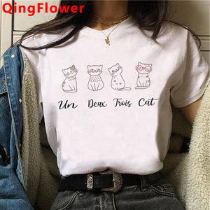 Cat Harajuku Funny Cartoon T Shirt Women Cute Anime Ullzang T-shirt Grunge Kawaii 90s Fashion Tshirt Korean Style Top Tee Female