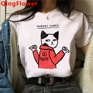 Cat Harajuku Funny Cartoon T Shirt Women Cute Anime Ullzang T-shirt Grunge Kawaii 90s Fashion Tshirt Korean Style Top Tee Female