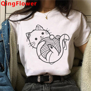 Cat Harajuku Funny Cartoon T Shirt Women Cute Anime Ullzang T-shirt Grunge Kawaii 90s Fashion Tshirt Korean Style Top Tee Female