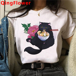 Cat Harajuku Funny Cartoon T Shirt Women Cute Anime Ullzang T-shirt Grunge Kawaii 90s Fashion Tshirt Korean Style Top Tee Female