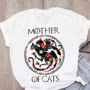 Women Cat Mother Flower Floral Pet Short Sleeve Fashion Print Summer Lady Womens Clothing Tops T-Shirt Shirt Tees Female T Shirt