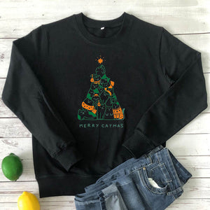 Merry Catmas Colored Sweatshirt Casual Stylish Funny Christmas Fashion Clothing Hoodies Merry Christmas Cat Jumper Outfits