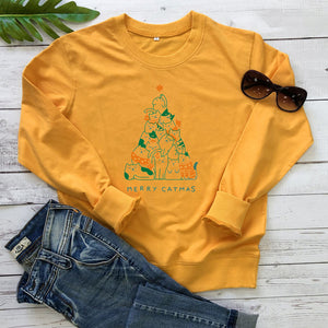 Merry Catmas Colored Sweatshirt Casual Stylish Funny Christmas Fashion Clothing Hoodies Merry Christmas Cat Jumper Outfits
