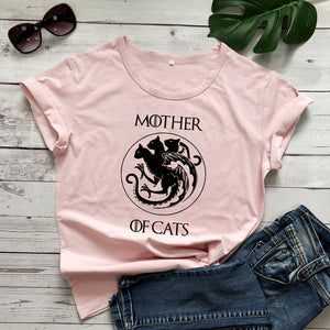 100%Cotton Mother Of Cats T-shirt Funny Cat Lover Gift Tshirt Women Crewneck Graphic Cat Mom Tees Tops Mother&#39;s Day Gift Shirt