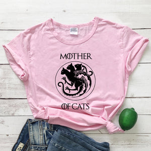 100%Cotton Mother Of Cats T-shirt Funny Cat Lover Gift Tshirt Women Crewneck Graphic Cat Mom Tees Tops Mother&#39;s Day Gift Shirt