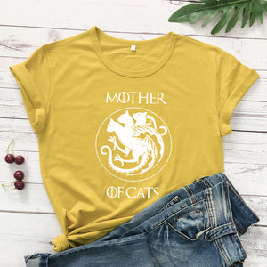 100%Cotton Mother Of Cats T-shirt Funny Cat Lover Gift Tshirt Women Crewneck Graphic Cat Mom Tees Tops Mother&#39;s Day Gift Shirt