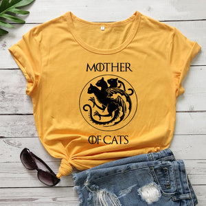 100%Cotton Mother Of Cats T-shirt Funny Cat Lover Gift Tshirt Women Crewneck Graphic Cat Mom Tees Tops Mother&#39;s Day Gift Shirt