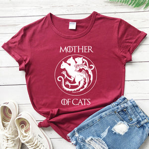 100%Cotton Mother Of Cats T-shirt Funny Cat Lover Gift Tshirt Women Crewneck Graphic Cat Mom Tees Tops Mother&#39;s Day Gift Shirt
