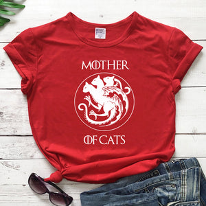 100%Cotton Mother Of Cats T-shirt Funny Cat Lover Gift Tshirt Women Crewneck Graphic Cat Mom Tees Tops Mother&#39;s Day Gift Shirt