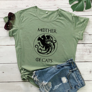 100%Cotton Mother Of Cats T-shirt Funny Cat Lover Gift Tshirt Women Crewneck Graphic Cat Mom Tees Tops Mother&#39;s Day Gift Shirt
