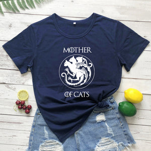 100%Cotton Mother Of Cats T-shirt Funny Cat Lover Gift Tshirt Women Crewneck Graphic Cat Mom Tees Tops Mother&#39;s Day Gift Shirt