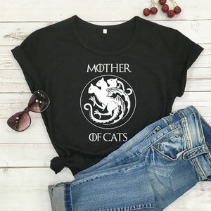 100%Cotton Mother Of Cats T-shirt Funny Cat Lover Gift Tshirt Women Crewneck Graphic Cat Mom Tees Tops Mother&#39;s Day Gift Shirt
