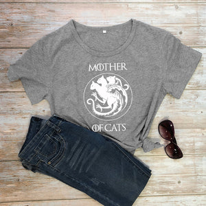 100%Cotton Mother Of Cats T-shirt Funny Cat Lover Gift Tshirt Women Crewneck Graphic Cat Mom Tees Tops Mother&#39;s Day Gift Shirt