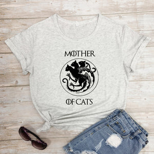 100%Cotton Mother Of Cats T-shirt Funny Cat Lover Gift Tshirt Women Crewneck Graphic Cat Mom Tees Tops Mother&#39;s Day Gift Shirt