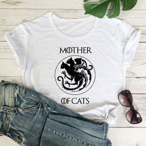 100%Cotton Mother Of Cats T-shirt Funny Cat Lover Gift Tshirt Women Crewneck Graphic Cat Mom Tees Tops Mother&#39;s Day Gift Shirt