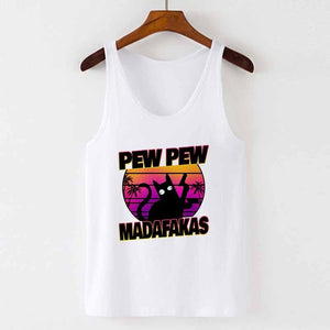 Camisole Sexy Vest Tank Tops 2020 Murderous Black Cat With Gun Funny Pew Pew Madafakas Print Women Sleeveless Halloween T-Shirt